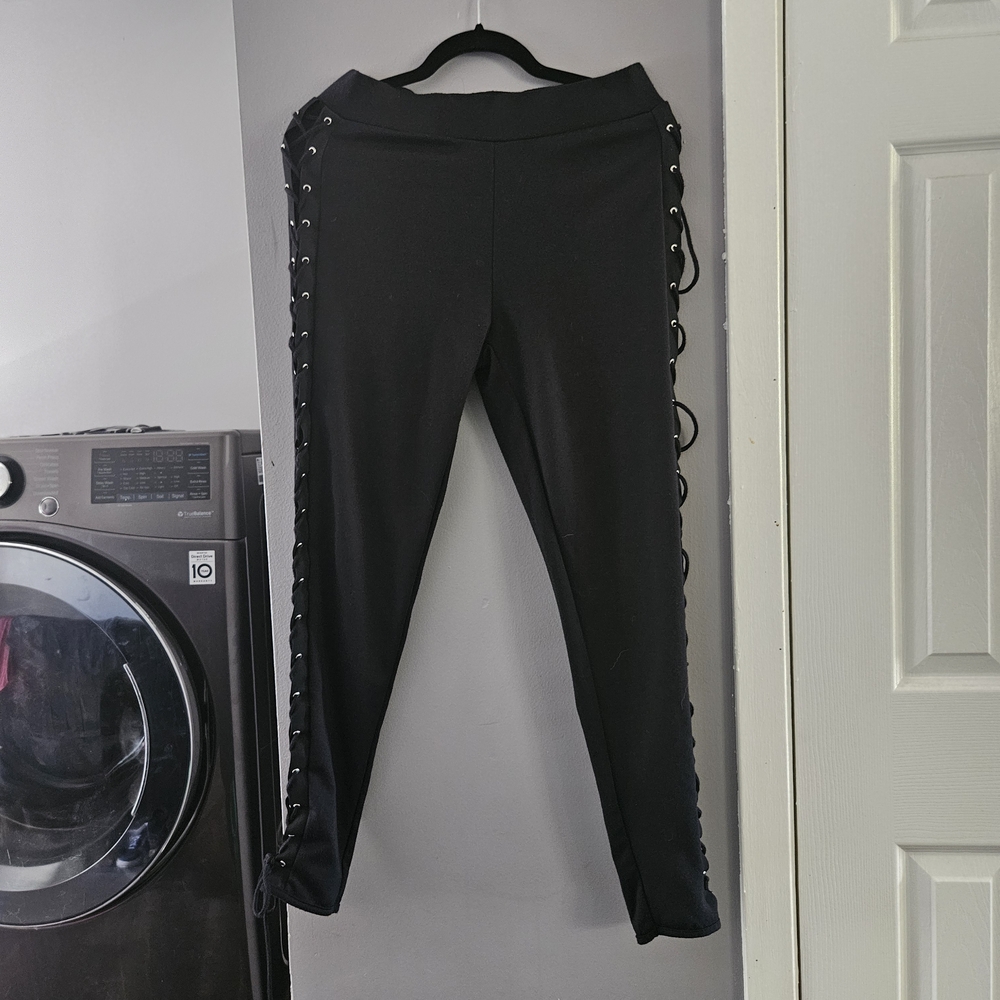 Lace Up Black Leggings
